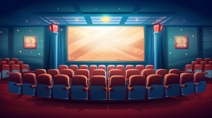 Aufkleber - Generative AI Cinema movie theater with blank screen and red seat, vector illustration