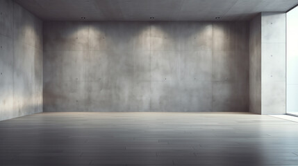 Poster - Generative AI 3d rendering of empty concrete room with light and shadow on the curve wall.