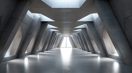 Poster - Generative AI 3d render of abstract futuristic architecture with concrete floor.