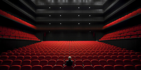 Aufkleber - Generative AI Rows of red cinema or theater seats isolated on black background. And also includes EPS 10 vector