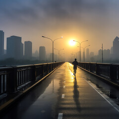 Wall Mural - Generative AI Empty asphalt road and Chongqing city skyline and buildings at sunset,China.