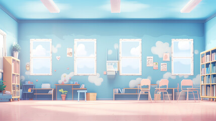 Poster - Generative AI Empty school classroom. Back to school concept. Vector flat cartoon graphic design illustration