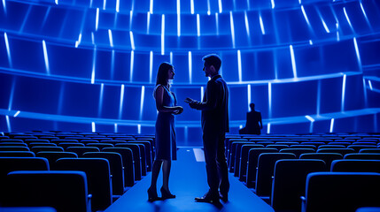 Aufkleber - Generative AI Cinema seats couple stand on red carpet. Buy movie ticket concept, movie night. 3d rendering.