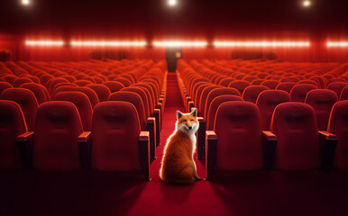 Aufkleber - Generative AI Cinema seats single stand on red carpet. Buy movie ticket concept, movie night. 3d rendering.