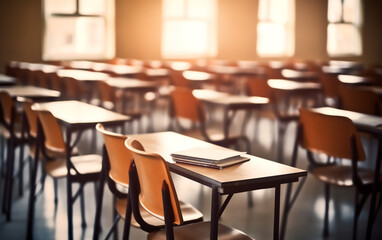 Poster - Generative AI Black and white blur image of inside classroom.(On vintage tone)