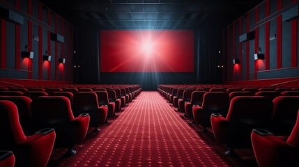 Poster - generative ai view inside the cinema on the screen and seats before the movie starts