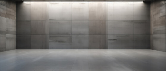 Poster - Generative AI 3d render of empty concrete room with light and shadow on the wall.