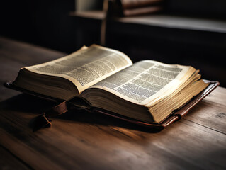 Aufkleber - Generative AI Bibles in wooden bench compartment in church, church service for Christian