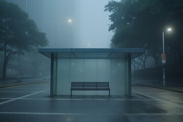 Poster - Generative AI Jakarta, 11 June 2023 - Empty bus stop in the Jakarta, Small shelters for public transportation, halte, bus station