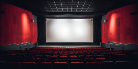 Poster - Generative AI Empty comfortable red seats with numbers in cinema