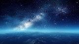 Fototapeta Kosmos - Panorama dark blue night sky. Milky way and stars on dark background