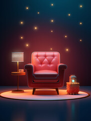 Aufkleber - Generative AI One red cinema chair with fizzy drink and box of popcorn over red background. Concept of entertainment. 3d rendering
