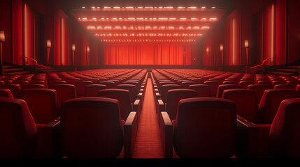 Aufkleber - Generative AI Cinema seats single stand on red carpet. Buy movie ticket concept, movie night. 3d rendering.