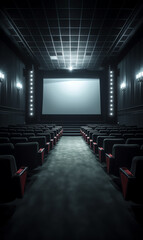 Aufkleber - Generative AI Front view of cinema with blank screen. Mock up, Ad concept, 3D Rendering