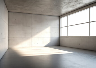 Poster - Generative AI Abstract 3d rendering of empty concrete room with light and shadow on the wall.