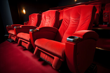 Aufkleber - Generative AI Empty comfortable red seats with numbers in cinema