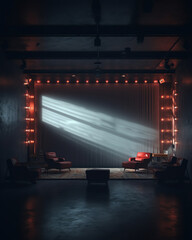 Aufkleber - Generative AI Dark movie theatre interior. screen, chairs