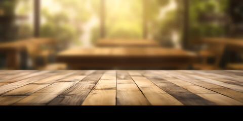 Aufkleber - Generative AI Look out from the table, blur image of inside the church as background.