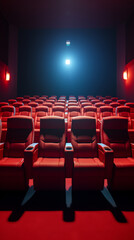 Aufkleber - Generative AI Empty cinema hall with red seats. Movie theatre