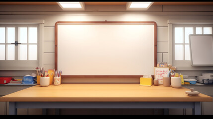 Aufkleber - Generative AI Empty School Class Room Interior Board Desk Flat Vector Illustration