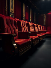 Aufkleber - Generative AI Cinema seats single stand on red carpet. Buy movie ticket concept, movie night. 3d rendering.