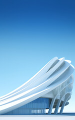 Poster - Generative AI Architectural composition, facade detail, wall, against light empty sky - 3D render. Parametric architecture of the future for presentations, graphic design.Abstract geometric unobtrusiv