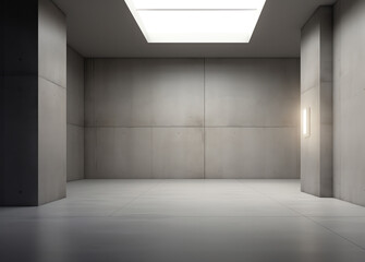 Poster - Generative AI Abstract 3d rendering of empty concrete room with light and shadow on the wall.