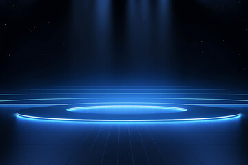 Poster - Generative AI Empty movie theatre. Dark cinema hall with blue screen and 5d virtual reality. Modern movies theater for festivals and films presentation. Interior design. Online Cinema concept. Vector 