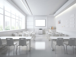 Poster - Generative AI Modern Classroom 3D Interior in Light Tones. 3D Rendering