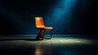 Generative AI Empty chair on a dark background with a spot of light on the stage, recruiting, searching, vacancy, hunting