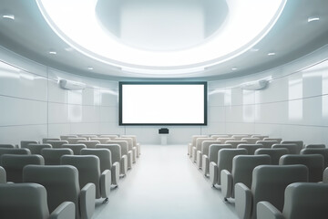 Poster - Generative AI Cinema. White screen in the cinema and the audience watching the movie.
