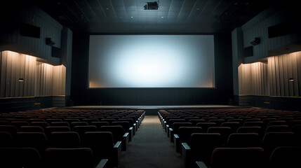 Poster - Generative AI Empty movie theater with projection light falling into the lens