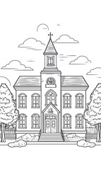 Aufkleber - Generative AI Empty school vector black line illustration isolated white. Sketch art