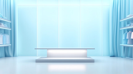 Poster - Generative AI Empty Classroom or conference room with projector and screen light inside windows,blue tone