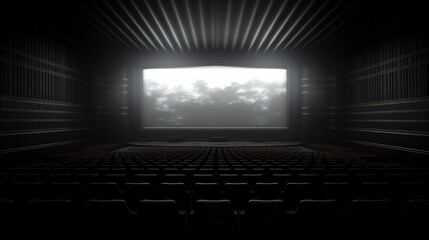 Aufkleber - Generative AI Front view of cinema with blank screen. Toned image. Mock up, Ad concept, 3D Rendering