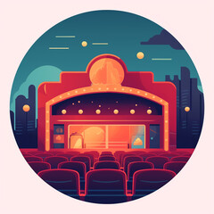 Aufkleber - Generative AI Vector cinema festival poster, banner background. People audience sitting in the cinema hall and watching film on screen. Sale cinema theatre tickets, movie time and entertainment concep