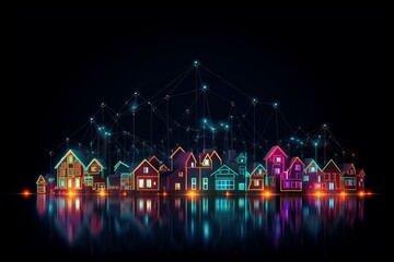 Fototapete - Developing a digital network for smart homes and cities. smart citi and network communication concepts. Generative AI