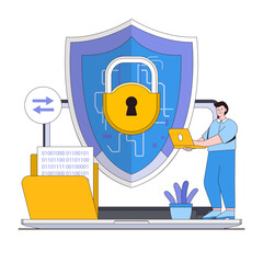 Poster - Data encryption vector illustration concept with characters. Secure data transfer, encryption technology, digital privacy. Modern flat style for landing page, web banner, infographics, hero images