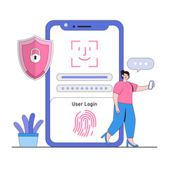 Poster - biometric authentication vector illustration concept with characters. fingerprint recognition, facia