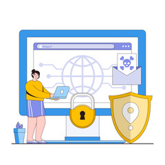 Poster - safe online navigation vector illustration concept with characters. web browsing security, phishing 