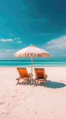 chaise lounge and umbrella on sand beach