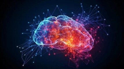 plexus lines and human brain activity. the frontal lobe's external cerebral connections. Conceptual drawing using copy space for communication, psychology, AI, and cognition.  GENERATE AI