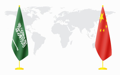 China and Saudi Arabia flags for official meeting