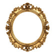 Antique round oval gold picture frame isolated on transparent background, Old golden baroque style round frame mock up for painting, art, wall art, artwork, photo, image, picture. generative ai