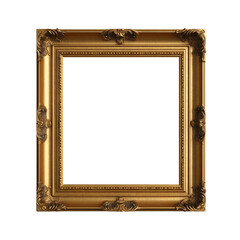 Antique style gold picture frame isolated on transparent background, Clean sleek old golden baroque Victorian square frame mock up for for painting, wall art, artwork, photo, image,generative ai