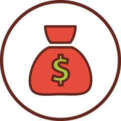 Wall Mural - money bag flat icon in circle.