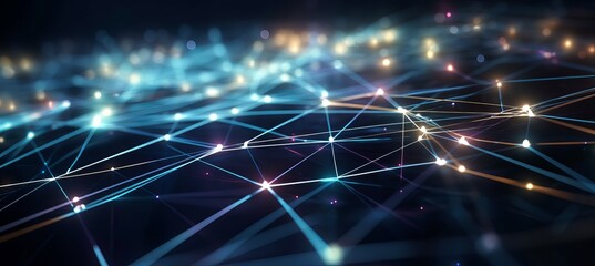 Poster - Glow network digital data geometric structure technology background. Generative AI technology.	
