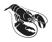 Black Lobster Drawing, Seafood Symbol On White Background.