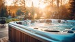 A bubbling hot tub in a backyard. Generative AI.