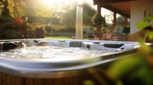 A Bubbling Hot Tub In A Backyard. Generative AI.
